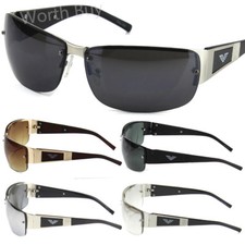 Mens Rectangular Fashion Sunglasses Wrap Around Retro Vintage 80s Designer Eagle