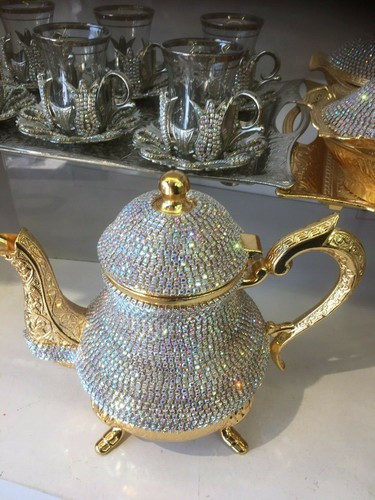 Turca fatta a mano Swarovski cristalli rivestiti di rame teiera Home Decor colore oro - Foto 5 di 7