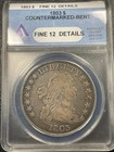 1803 Draped Bust Silver Dollar $1 Coin Anacs Fine F12 Detail Countermark