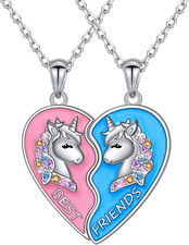S925 Sterling Silver Best Friends Necklaces Matching Heart Friendship Necklaces