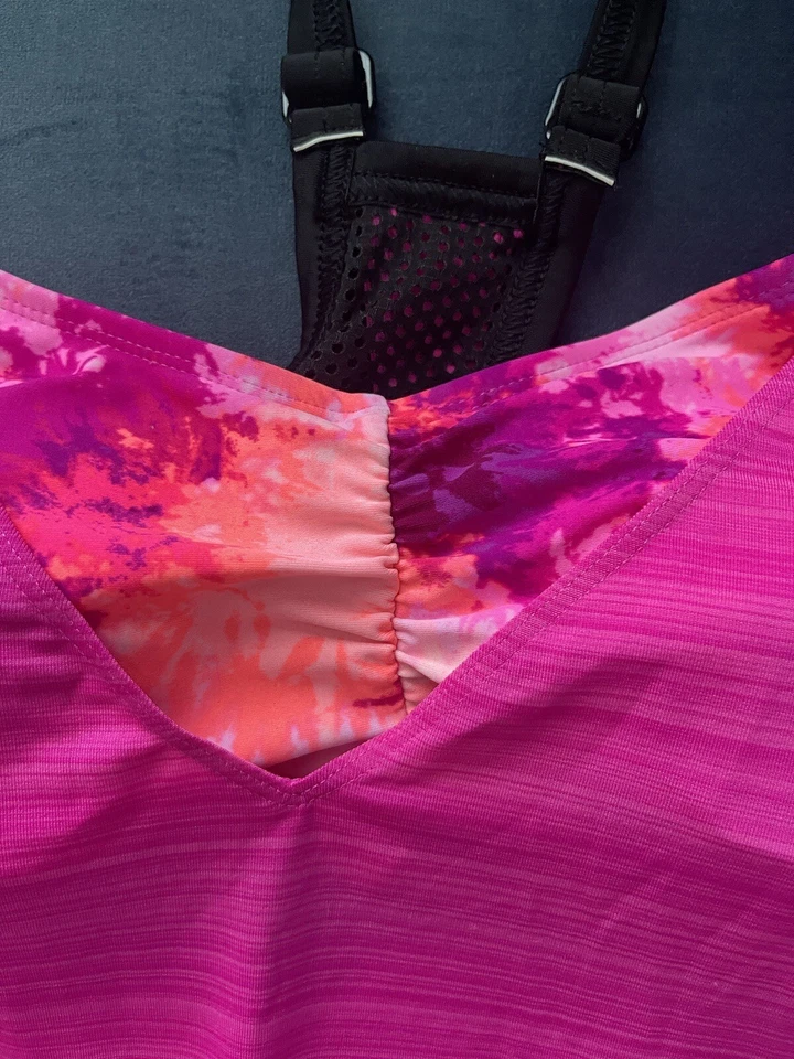 Maiô ZeroXposur Tankini TOP Tie Knot M rosa fúcsia biquíni regata em camadas FLAW - Imagem 2 de 4