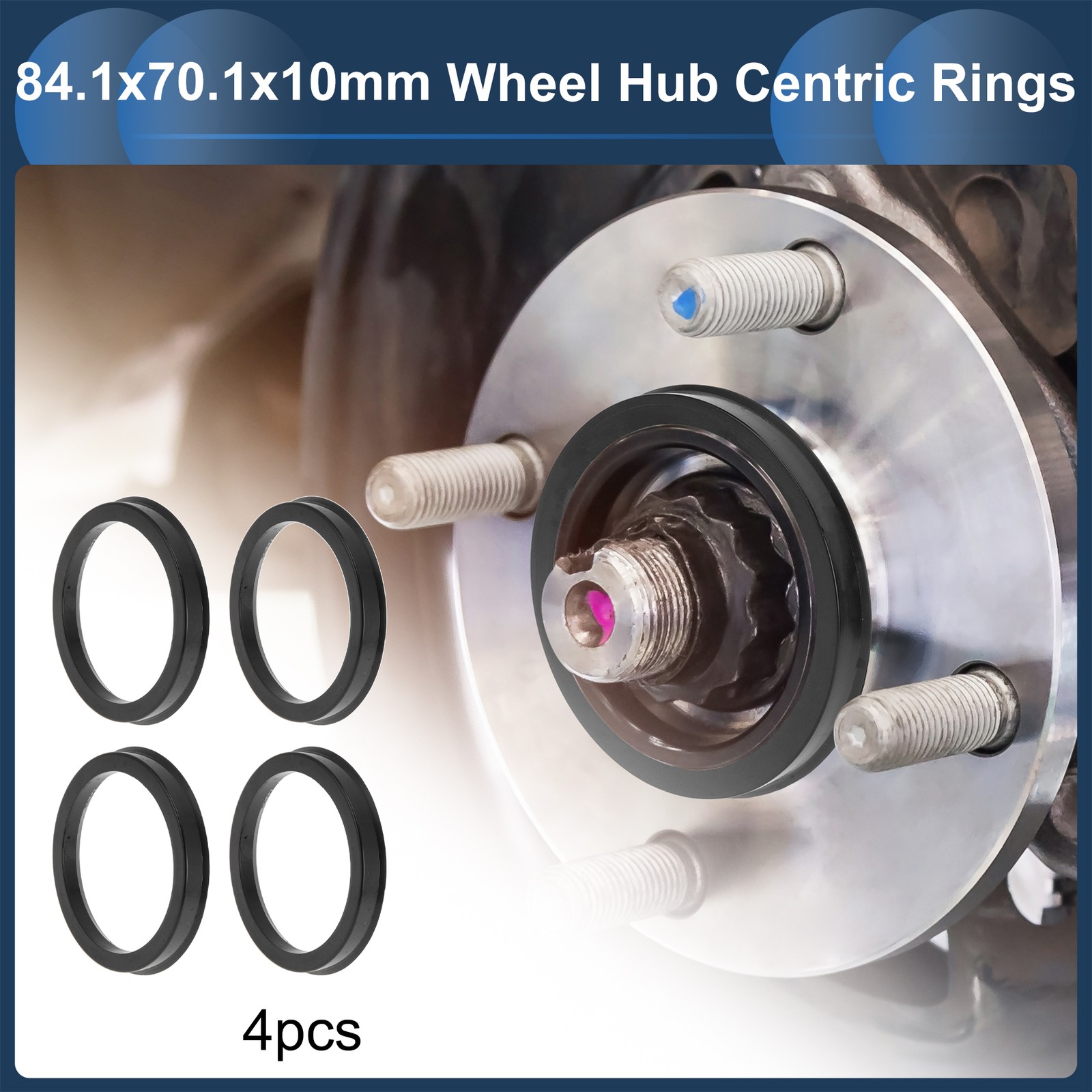 84.1mm to 70.1mm Car Wheel Hub Centric Rings Black Polycarbonate 4 Pcs