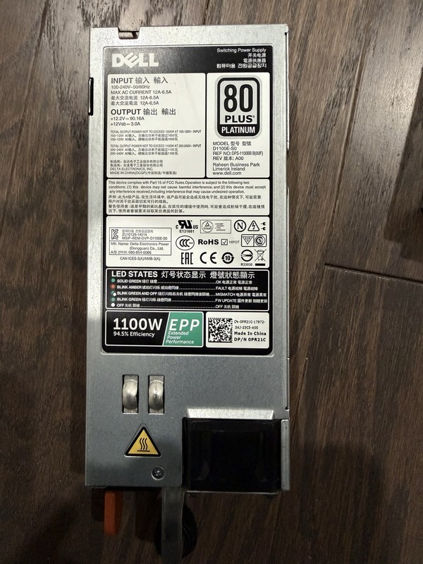 Dell 1100W 80 Plus Platinum Power Supply PowerEdge R620 R720 R820 0CMPG6 CMPG6