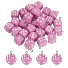 30 Pcs Dice Beads Charm Pendant (Deep Pink)