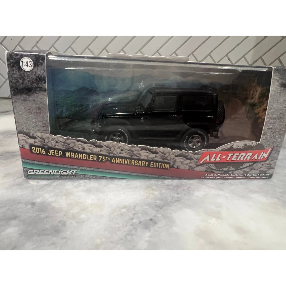Jeep Wrangler Greenlight 1:43 2016 75 aniversario todo terreno diecast negro Foto 3 de 4