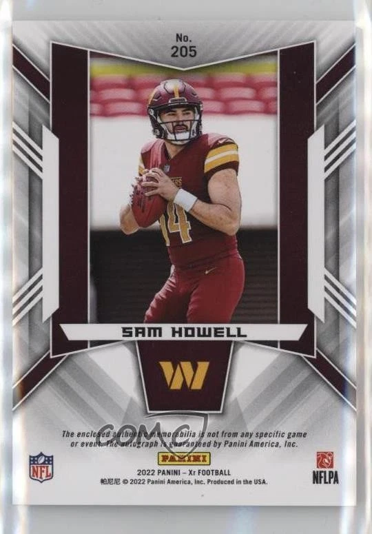 2022 Panini XR Rookie Triple Swatch Auto Red /49 Sam Howell #205 Rookie Auto RC - Image 2 of 2