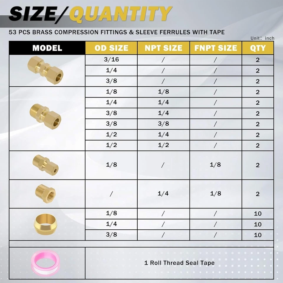 Brass Fittings Assortment Kit - 53 Pcs - Image 4 of 4