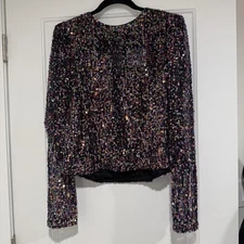 Endless Rose Sequin Shoulder Pad Long Sleeve Blouse Women's Size L NWT Party NYE