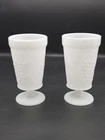Set of 2 Milk Glass Footed Goblets Grape Vine Pattern Vintage Drinkware