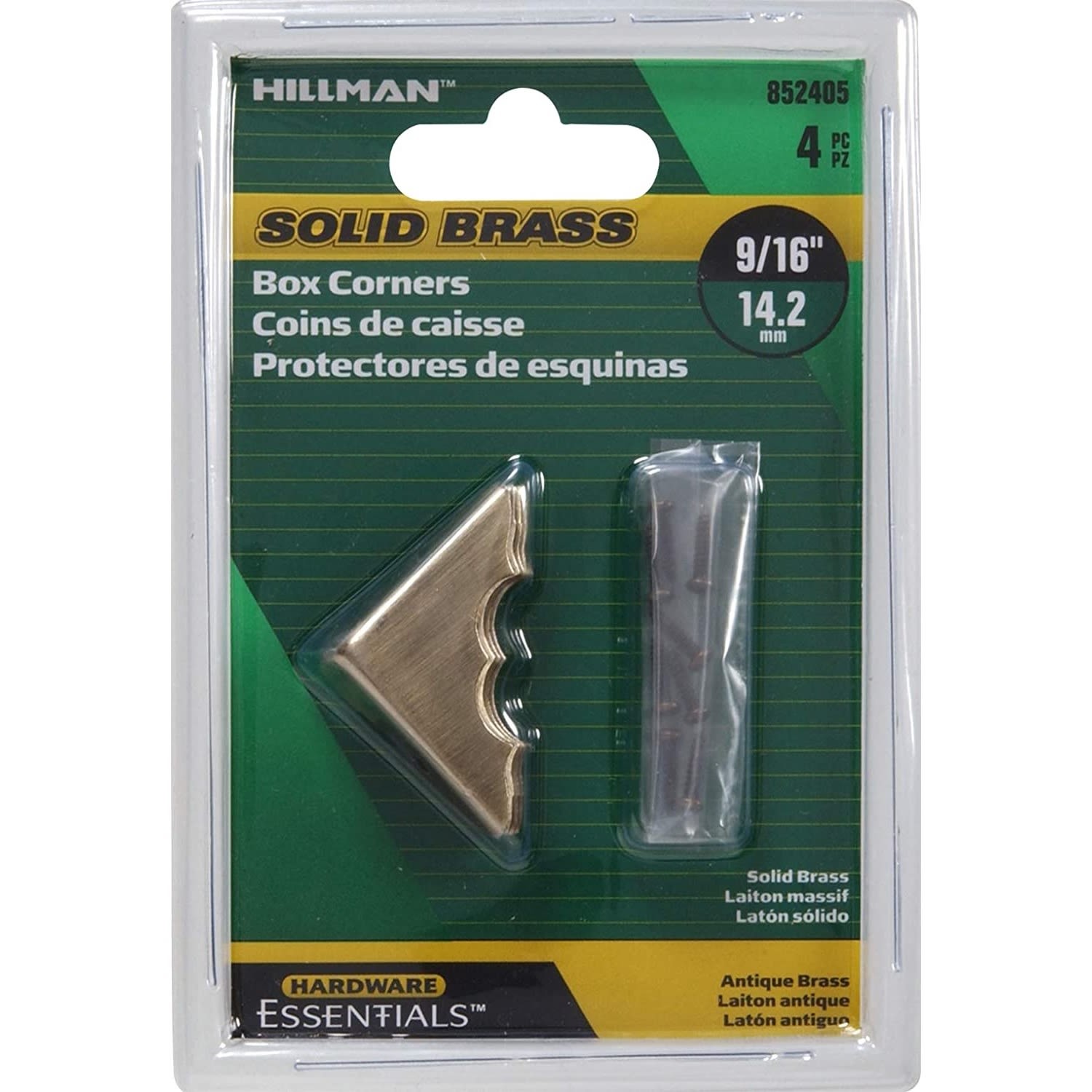 Hillman Solid Brass Decorative Corner Brace Antique Brass (9/16") 4 Pack 852405