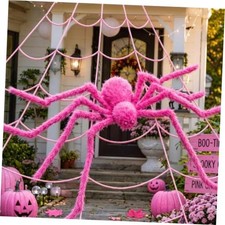 200" Triangular Pink Halloween Spider Webs, 59" Fake Spider