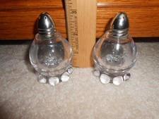 Pair Of Etched Glass Salt  Pepper Shakers W/Metal Tops