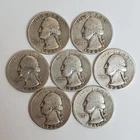 Lot Of 7 SILVER 1940's Washington Quarters (Exact Coins Shown) #00-21