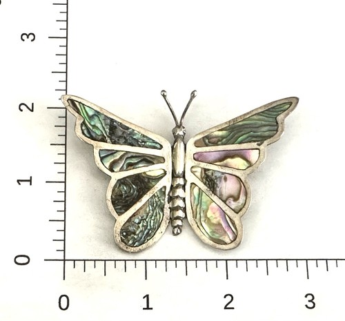 Old Mexico Sterling Silver 925 Aztec Mayan Bold Pin Brooch Butterfly Abalone - Picture 6 of 13