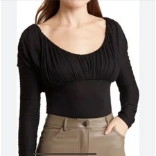 NWOT Elodie Ruched Long Sleeve Bodysuit Black Size Medium