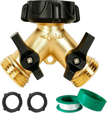 2 Way Brass Garden Hose Splitter Y Valve Connector Heavy Duty Leakproof