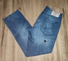 Men's AUTHENTIC True Religion "Straight No Flap" Jeans Size 34 x 34 Distressed 