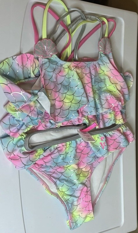 Betsy Johnson Girls Two Piece Swimsuit Iridescent Mermaid Size Medium Pastel 10