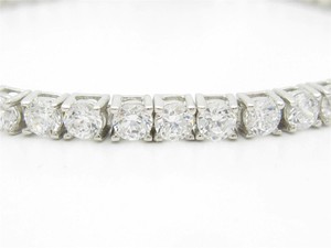 Platinum-Sterling-Silver-Diamond-Set-White-Sapphire-Round-Cut-8-034-Tennis-Bracelet