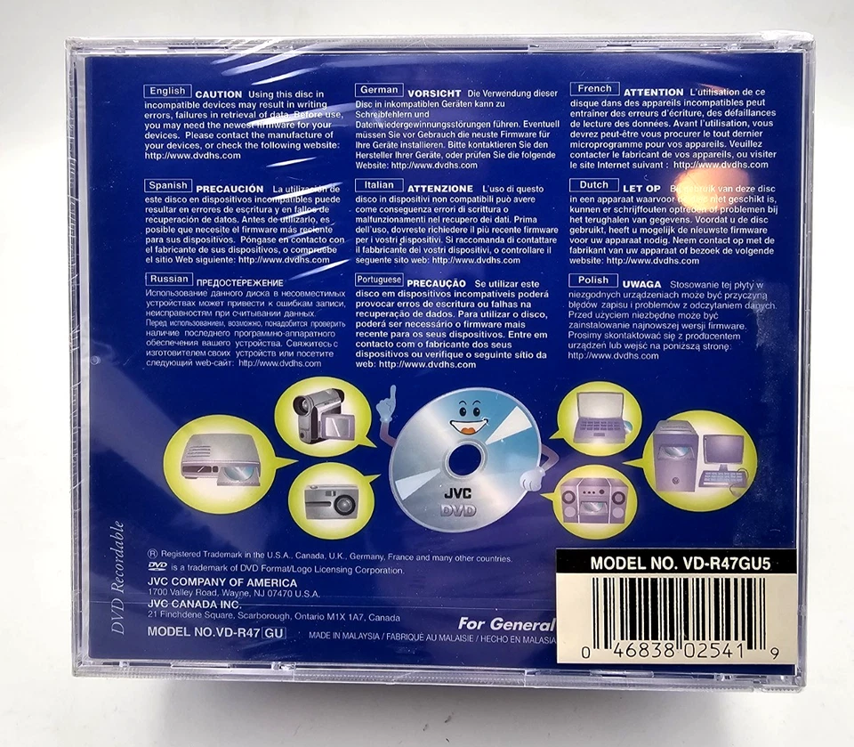 JVC 5-Pack 16x high speed DVD-R recordable DVD's 120 min, 4.7 GB factory sealed  - Image 2 of 2