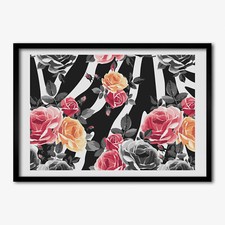 Tulup Photo Cadre 70x50cm Le salon MDF Décor Roses dans le fond de zèbre