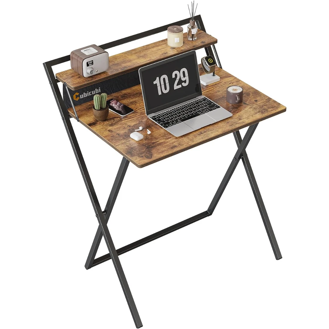 CubiCubi Small Folding Computer Desk 76 cm with Shelf and Storage