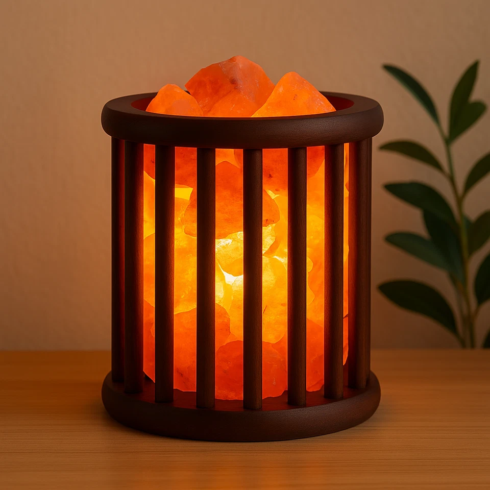 Lámpara de sal Lámpara de canasta de madera del Himalaya grande 8,5" - 9", exquisita decoración de habitación Foto 4 de 4