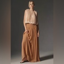 Anthropologie BY ANTHROPOLOGIE SMOCKED SHEER MAXI SKIRT Small NWT