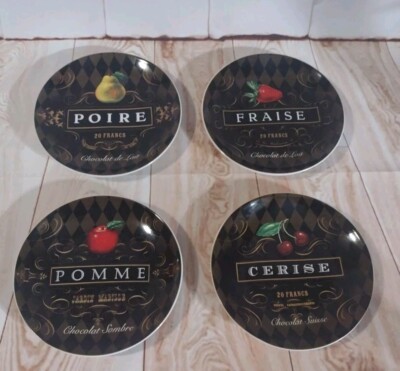 Oneida French Chocolate Stoneware Set Of 4 Fruits Dessert Plates 8 1/4'' NICE!