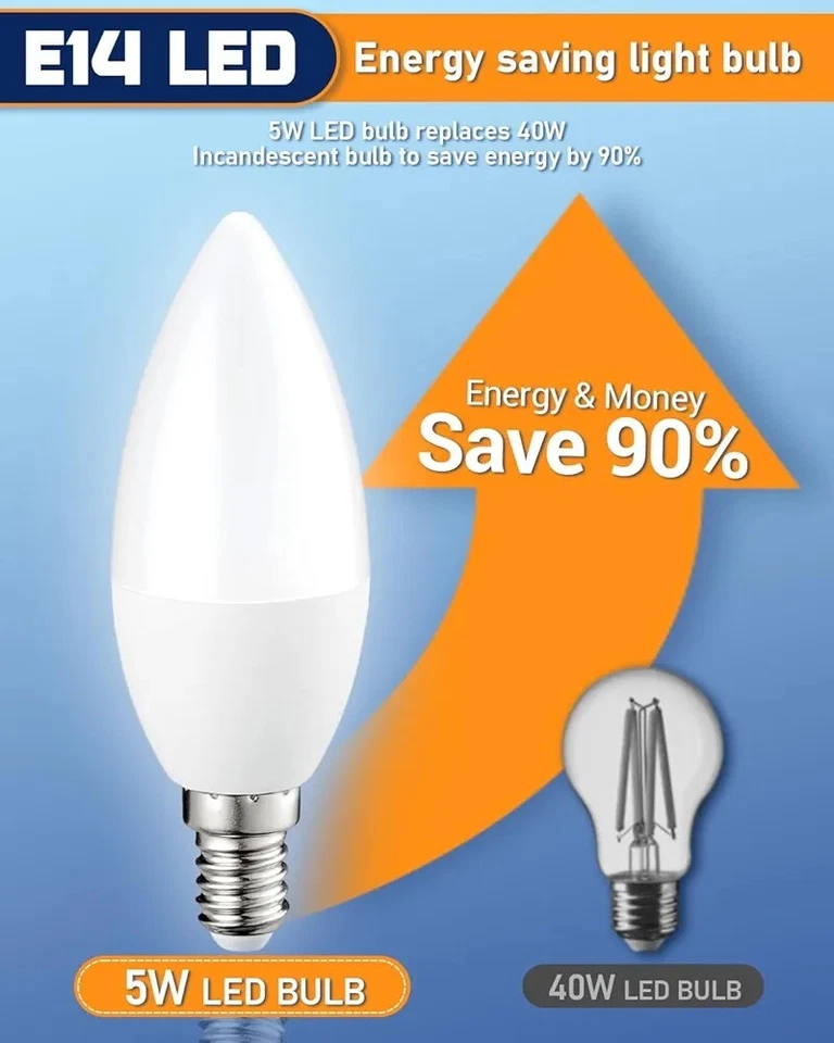E14 LED Light Bulb 5W 6000K 40W Small Edison Screw 400lm Non Dimmable 6 Packs - Image 2 of 4