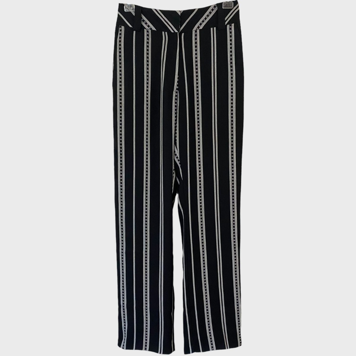 Topshop Wide-Leg Trouser Pants Women's Size Black White Striped  High-Waisted