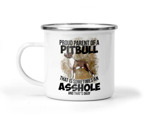 Emaille Tasse Becher mit American Pit Bull Terrier Hund Hundetasse Spruch Dog  - Afbeelding 1 van 1