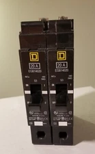 (2)Square D 20 Amp Single Pole EGB14020 Bolt On Circuit Breaker~277 Volt~ 