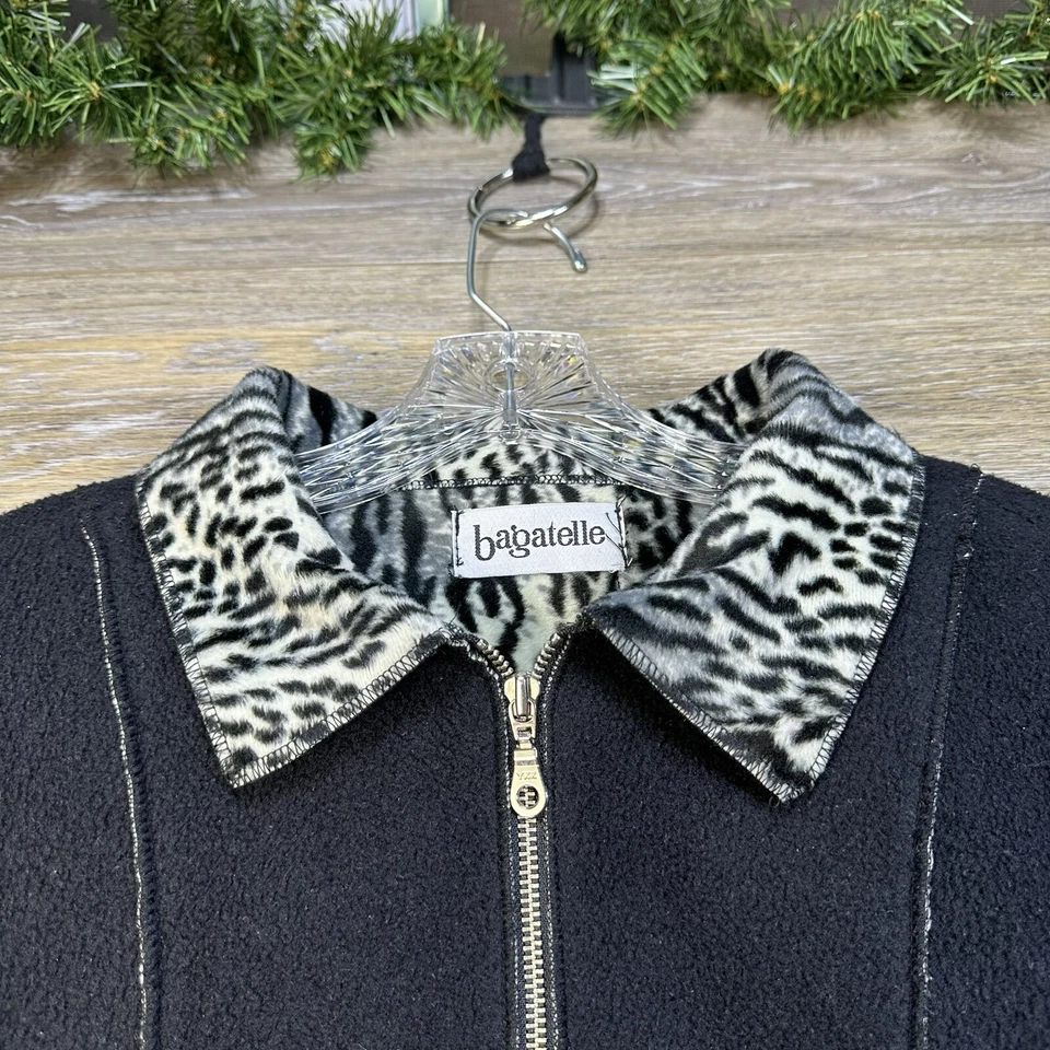 Chaqueta Bagatelle Talla Mediana Negra Leopardo de las Nieves Imitación Piel Abrigo Forrado Cremallera Foto 3 de 4