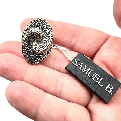 Samuel Benham Women Ring 18K Yellow Gold Sterling Silver Balinese Swirl Size 6