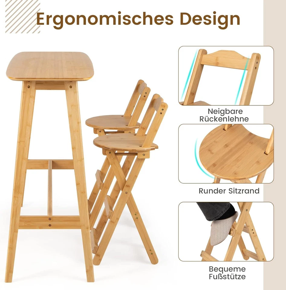 Barhocker Barstuhl Tresenhocker klappbar Bambus Bistrohocker für Küche Bar - Bild 4 von 4