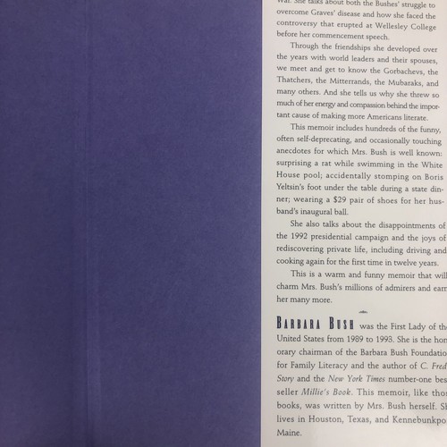 Barbara Bush Autobiography Book A Memoir of the First Lady 1994 Hardcover - Picture 22 of 23