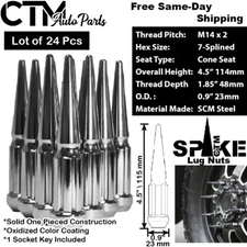 24Pc 4.5" TALL CHROME M14x2 SPLINE SPIKE LUG NUT+KEY FIT F150/NAVIGATOR/EXPEDITI