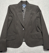 Evan Picone Womens Blazer Black Pinstriped Lined 1 Button Jacket Sz 12