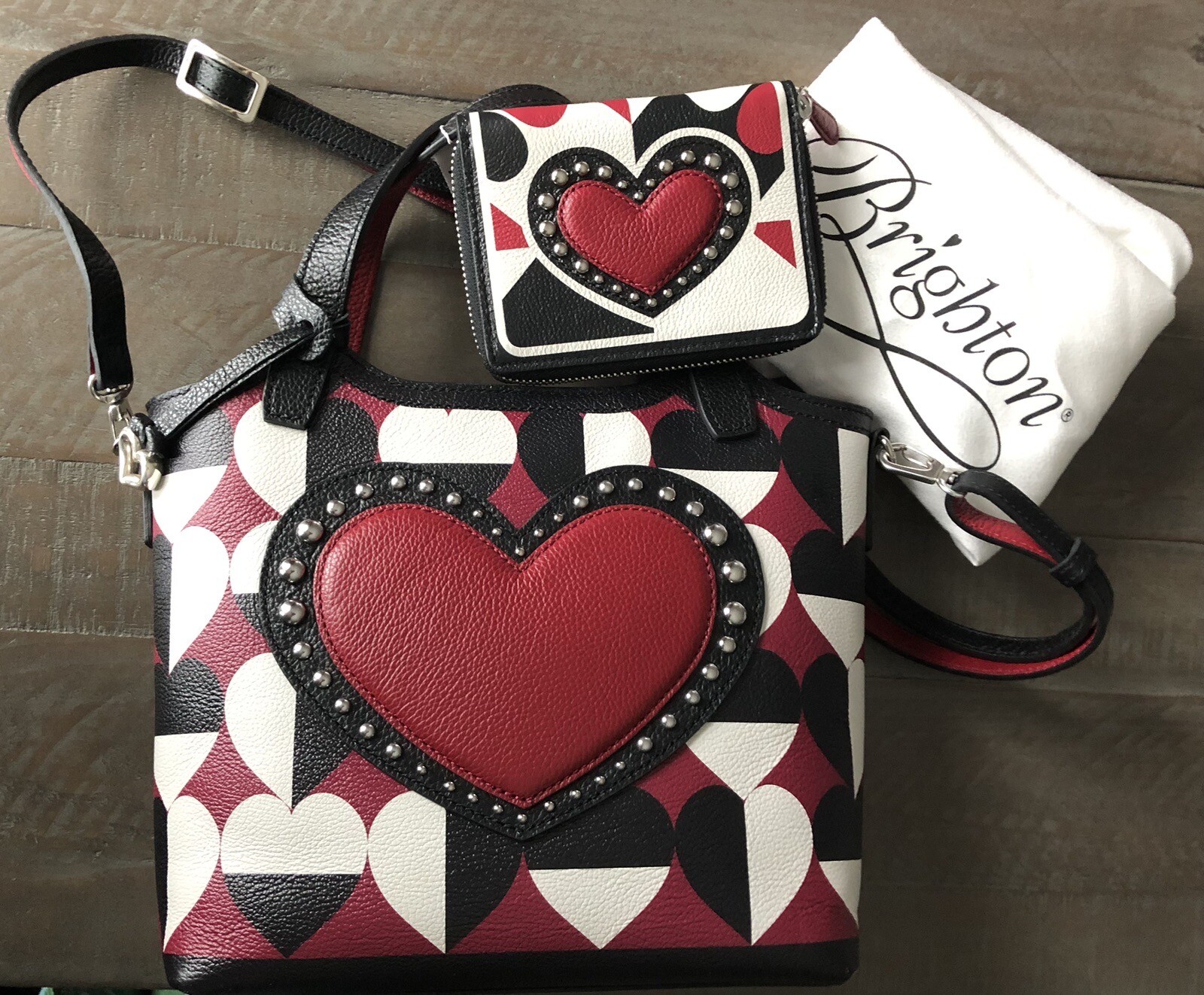 Brighton Fashionista Look of Love Small Tote Crossbody Bag with Wallet NWT Heartbeat Print