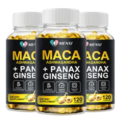 MENXI Maca Kapseln hochdosiert - 3 x 120 Kapseln 10000mg Testosteron & Hormon Booster