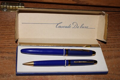 Vintage NOS Cascade Deluxe Lever Fountain Pen + Mechanical Pencil Blue