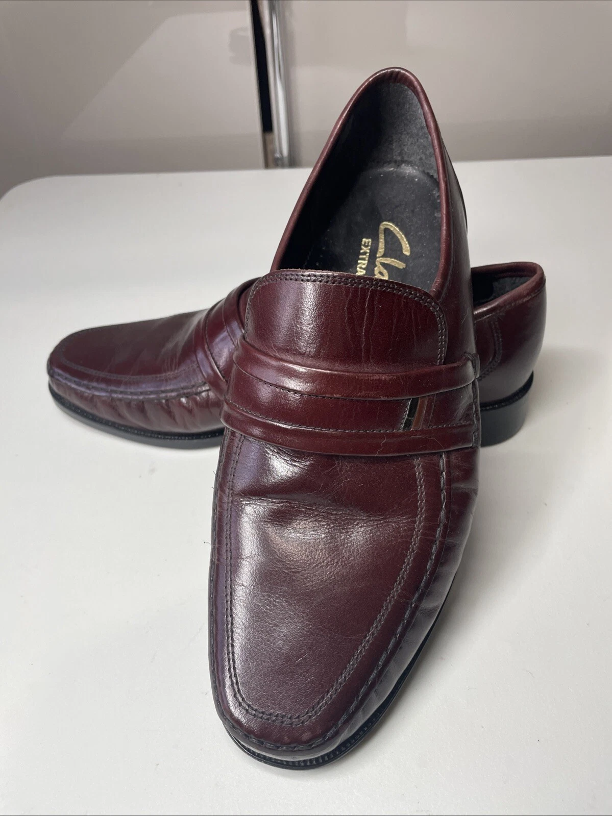 Scarpe slip on Clarks uomo extra larghe UK 7 5 pelle mogano