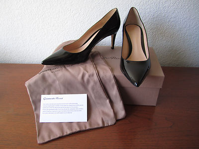 NIB GIANVITO ROSSI Black Patent Leather Pointy-Toed Mid Heel Pumps 36.5 $650