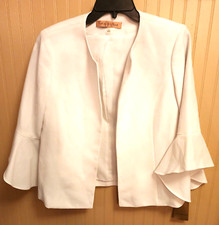 Nipon Boutique White Open Front Fluted Sleeves Women Blazer Size 8
