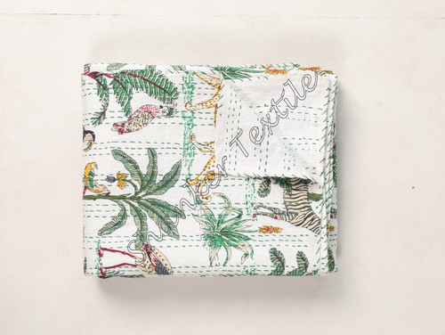Reversible Kantha Quilt Queen Size Indian Bedspread 100% Cotton Bed Cover Gift - Picture 14 of 15