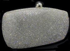 New Silver Crystal Rhinestone-Hard Shell Clutch Bag- Shoulder Chain