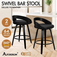 ALFORDSON 2x Bar Stools Padded Swivel Backrest Footrest Kitchen Pub Wooden Chair