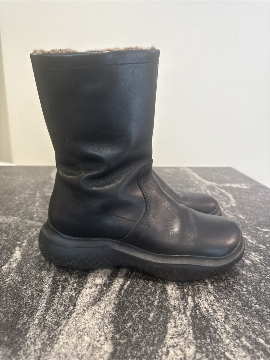 Vintage Prada Sport Vibram Black Leather Boots Chunky