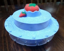 Vtg Blue Carousel Sewing Caddy Box Plastic Thread Spool Holder with Pin Cushion